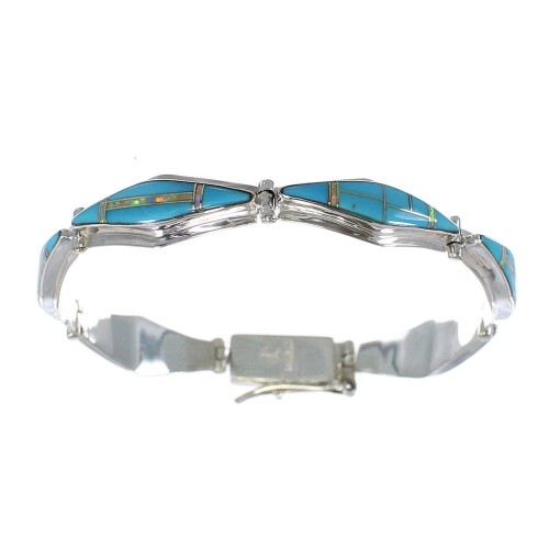 Sterling Silver Turquoise And Opal Southwest Link Bracelet AX54618