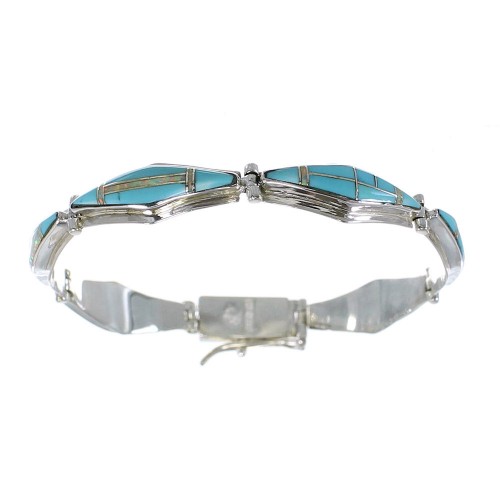 Sterling Silver Turquoise And Opal Southwestern Link Bracelet AX54619