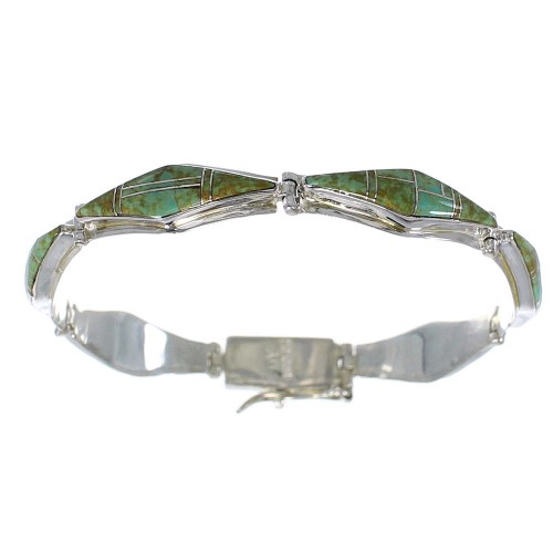 Authentic Sterling Silver Turquoise Inlay Link Bracelet AX54661