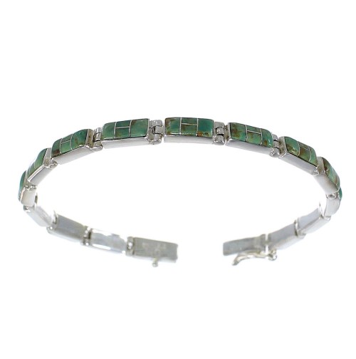 Turquoise Inlay Silver Southwestern Link Bracelet EX54181