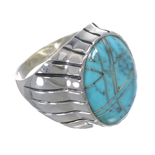 Sterling Silver Turquoise Inlay Jewelry Southwest Ring Size 12-1/4 AX55494