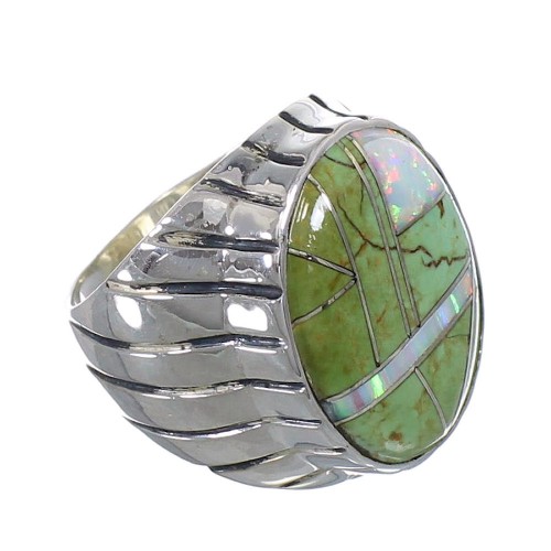 Turquoise And Opal Inlay Sterling Silver Ring Size 8-1/2 AX55499