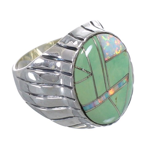 Turquoise And Opal Inlay Silver Southwestern Ring Size 11-1/4 AX55509