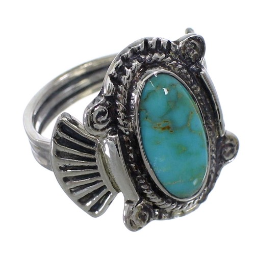 Genuine Sterling Silver And Turquoise Ring Size 5-3/4 EX56315