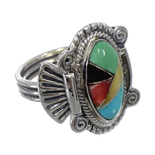 Southwest Sterling Silver And Multicolor Ring Size 5-3/4 EX56203