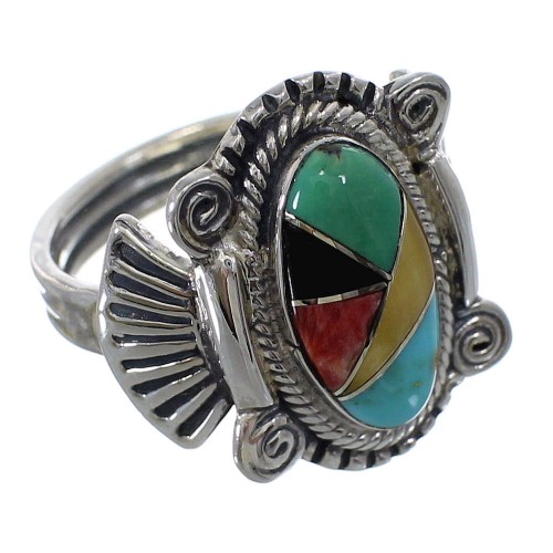 Multicolor Inlay Genuine Sterling Silver Ring Size 7 EX56207