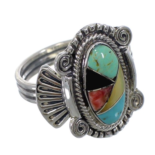 Southwestern Multicolor Inlay And Silver Ring Size 5-1/4 EX56215