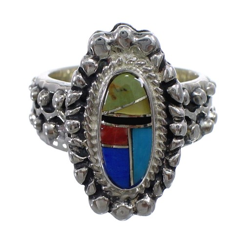 Sterling Silver Multicolor Inlay Southwest Ring Size 6-3/4 EX56250