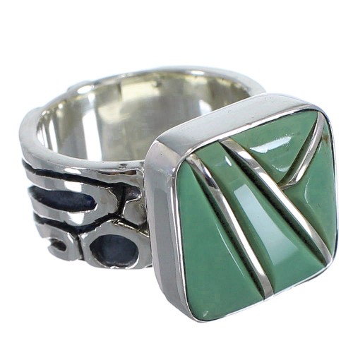 Southwestern Turquoise Inlay Sterling Silver Ring Size 7-1/4 AX55594
