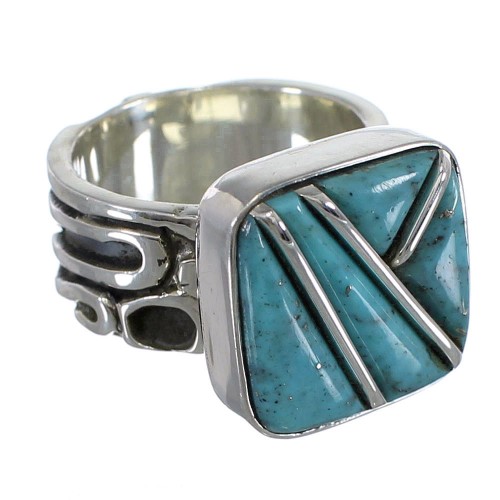 Sterling Silver Turquoise Inlay Jewelry Ring Size 5-1/4 AX55631