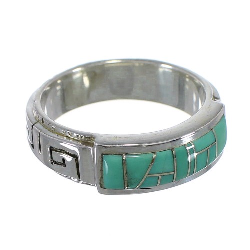 Turquoise Inlay Sterling Silver Water Wave Ring Size 7-1/4 AX64335