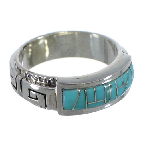 Southwest Silver Turquoise Water Wave Ring Size 6-3/4 AX64349