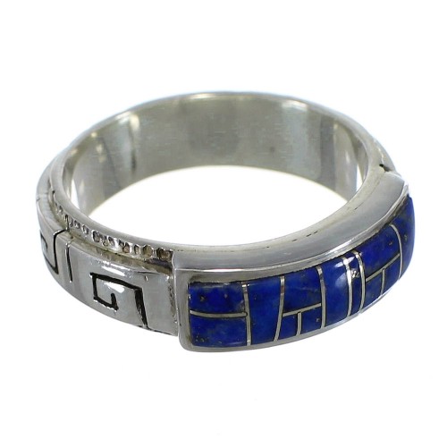 Lapis Inlay Southwest Water Wave Silver Ring Size 5-3/4 AX64376