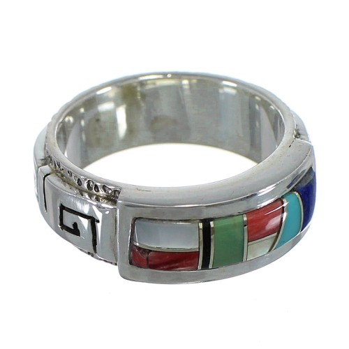 Sterling Silver Multicolor Inlay Water Wave Ring Size 4-3/4 AX64585