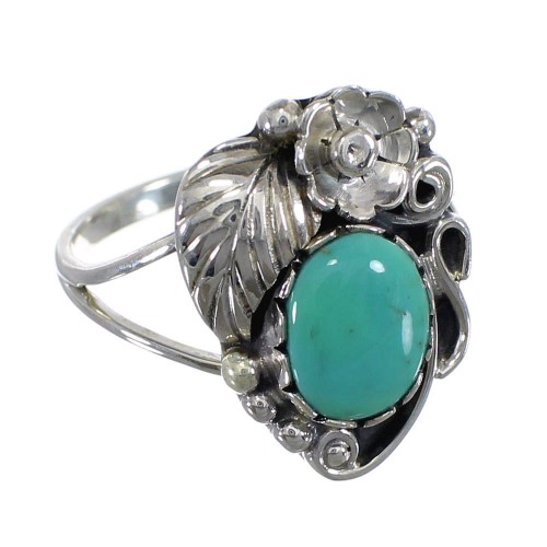 Southwestern Sterling Silver And Turquoise Flower Ring Size 5-3/4 WX79159