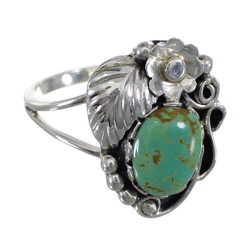 Turquoise And Authentic Sterling Silver Flower Ring Size 6-1/4 VX57159