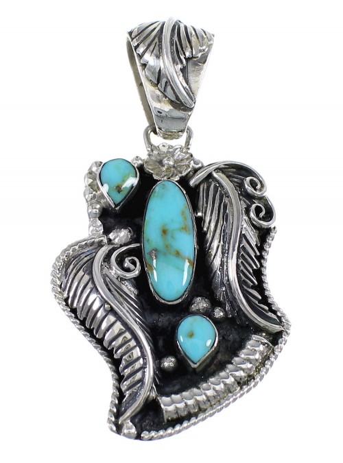 Turquoise And Silver Feather Pendant RX54444