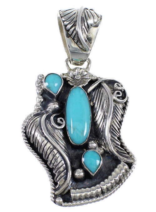 Southwest Turquoise And Silver Feather Pendant RX54447