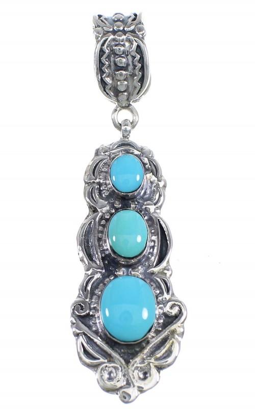 Authentic Sterling Silver And Turquoise Inlay Slide Pendant Jewelry VX55023