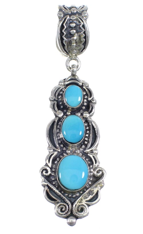 Authentic Sterling Silver And Turquoise Inlay Pendant Jewelry VX55024