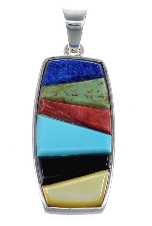 Southwest Sterling Silver Multicolor Slide Pendant Jewelry VX55094