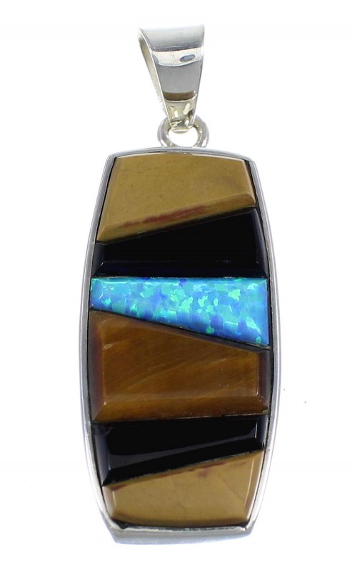 Genuine Sterling Silver Multicolor Inlay Pendant Jewelry VX55098