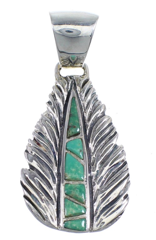 Southwest Turquoise Silver Feather Pendant RX54876