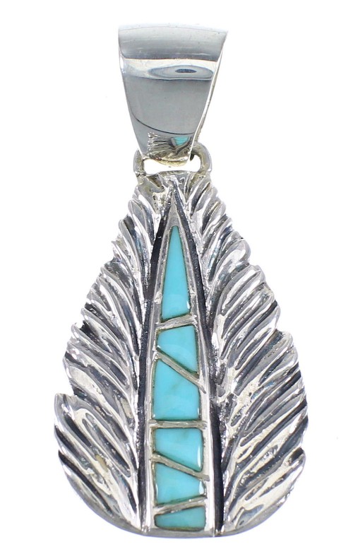 Southwestern Turquoise And Silver Feather Pendant Jewelry RX54514