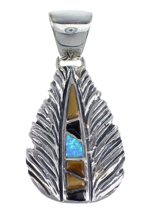 Sterling Silver Multicolor Feather Pendant Jewelry RX54516