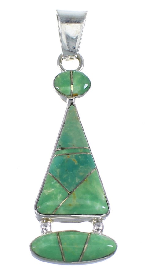 Turquoise Inlay And Silver Southwest Pendant RX54544