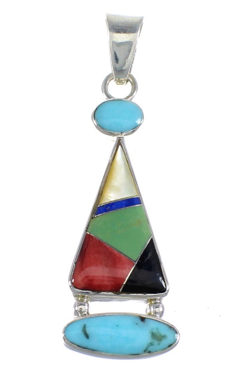 Sterling Silver Multicolor Inlay Slide Pendant RX54579