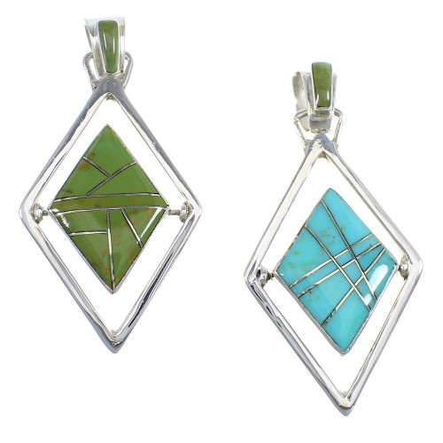 Southwest Turquoise And Sterling Silver Reversible Pendant RX54633