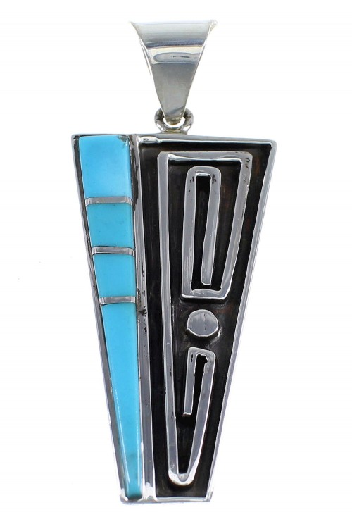 Southwestern Genuine Sterling Silver Turquoise Inlay Pendant JX54230