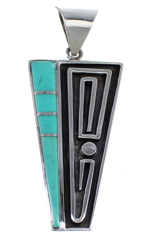 Southwestern Turquoise Inlay And Silver Jewelry Pendant JX54237
