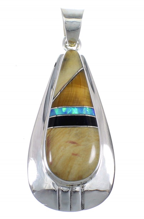 Multicolor Sterling Silver Tear Drop Southwest Pendant RX54293