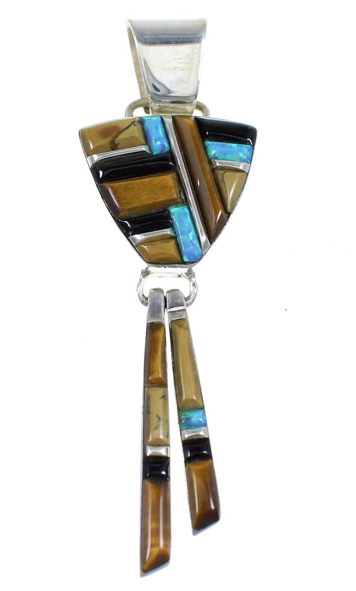 Silver Multicolor Inlay Southwest Pendant RX54347