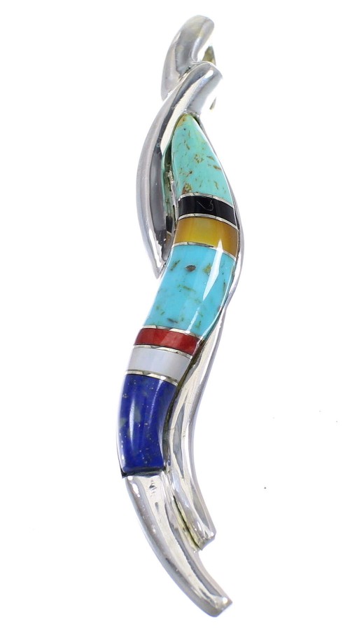 Silver Multicolor Inlay Southwest Slide Pendant Jewelry RX54353