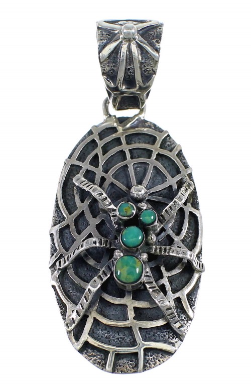 Southwest Authentic Sterling Silver And Turquoise Spider Pendant VX55135