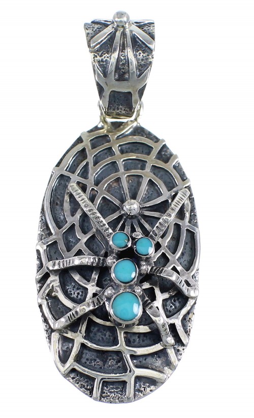 Southwest Genuine Sterling Silver And Turquoise Spider Pendant VX55136