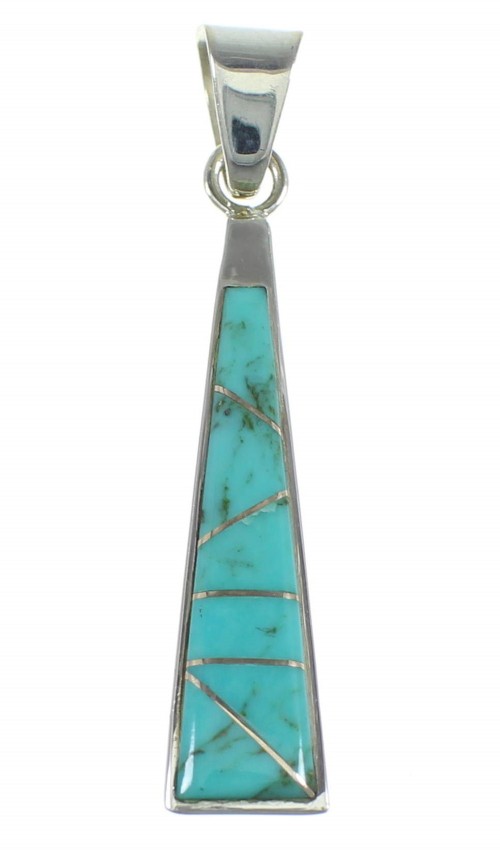 Turquoise Inlay Sterling Silver Southwestern Pendant WX57965