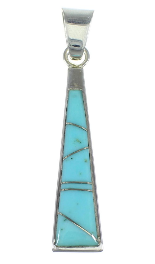 Turquoise Inlay Silver Southwest Pendant WX57967