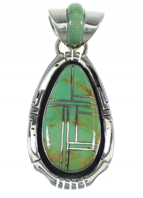 Turquoise Inlay And Genuine Sterling Silver Southwest Slide Pendant WX57969