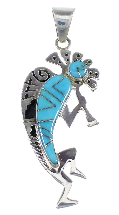 Kokopelli Turquoise Inlay And Sterling Silver Southwest Pendant WX57996