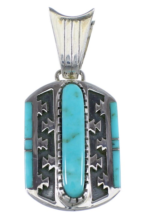 Turquoise Inlay Sterling Silver Pendant Southwest Jewelry VX55255