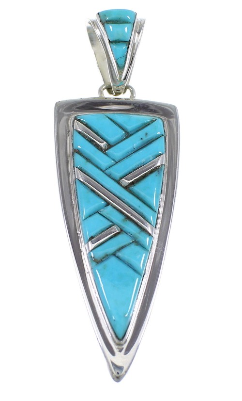Turquoise Inlay And Genuine Sterling Silver Pendant Southwest Jewelry VX55256