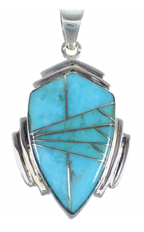 Turquoise Inlay And Authentic Sterling Silver Southwestern Pendant Jewelry VX55314