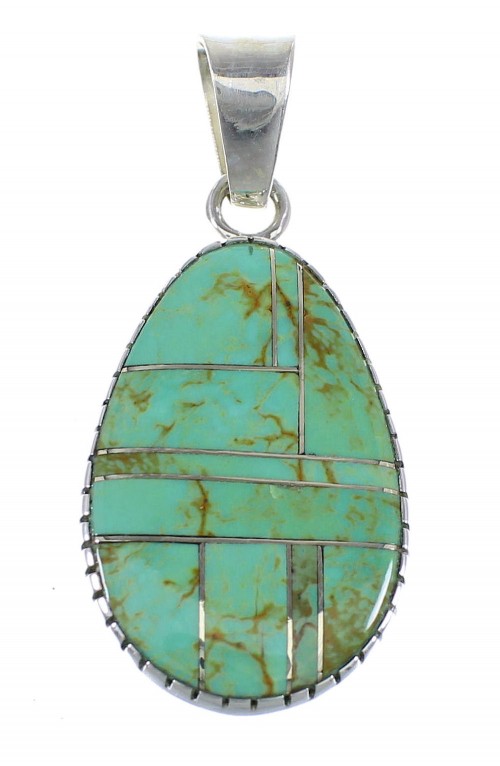 Authentic Sterling Silver And Turquoise Inlay Pendant VX55330