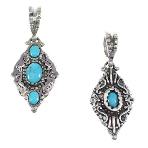 Turquoise And Genuine Sterling Silver Reversible Pendant Southwest VX55356