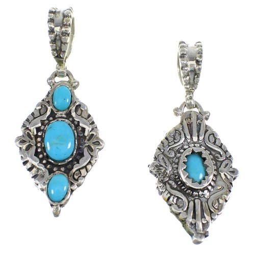 Turquoise And Authentic Sterling Silver Reversible Pendant Southwest VX55362