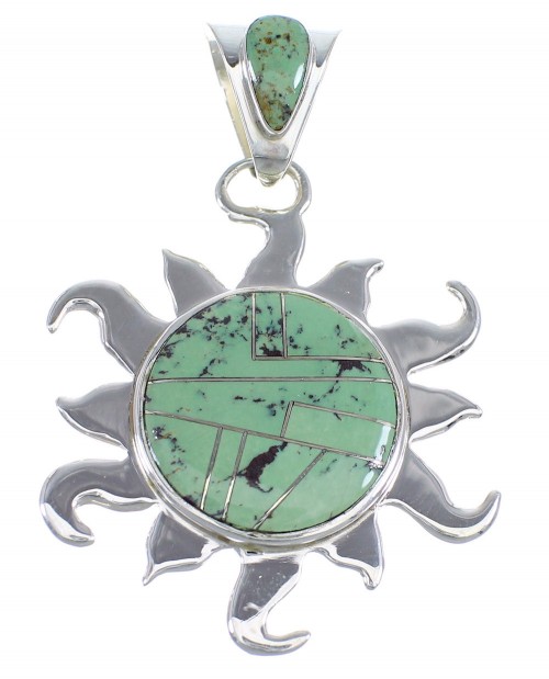 Southwest Sterling Silver And Turquoise Inlay Sun Pendant VX55177